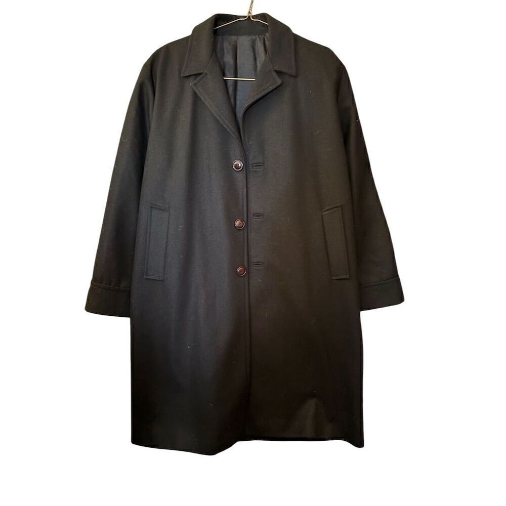 Virgos Piel Men's Black virgin Lana Wool Overcoat Size 42 Formal Long Coat